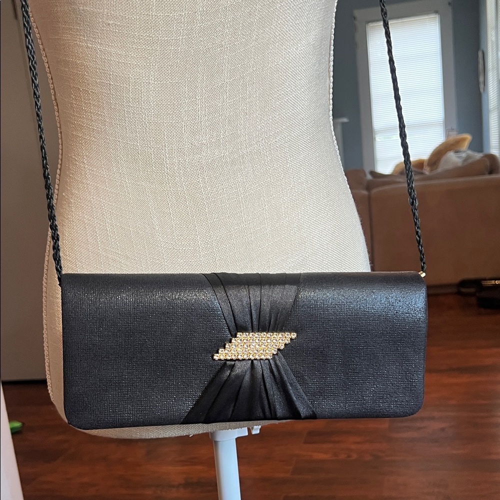 Kate Landry Elegant Black Clutch with Gold Detail